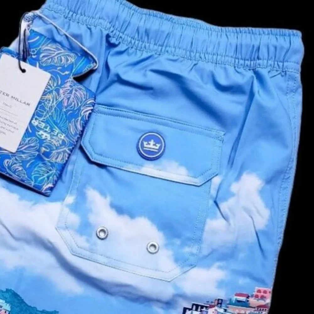 NEW Peter Millar Men's XL Graphic Print Drawstring Lined Swim Trunks